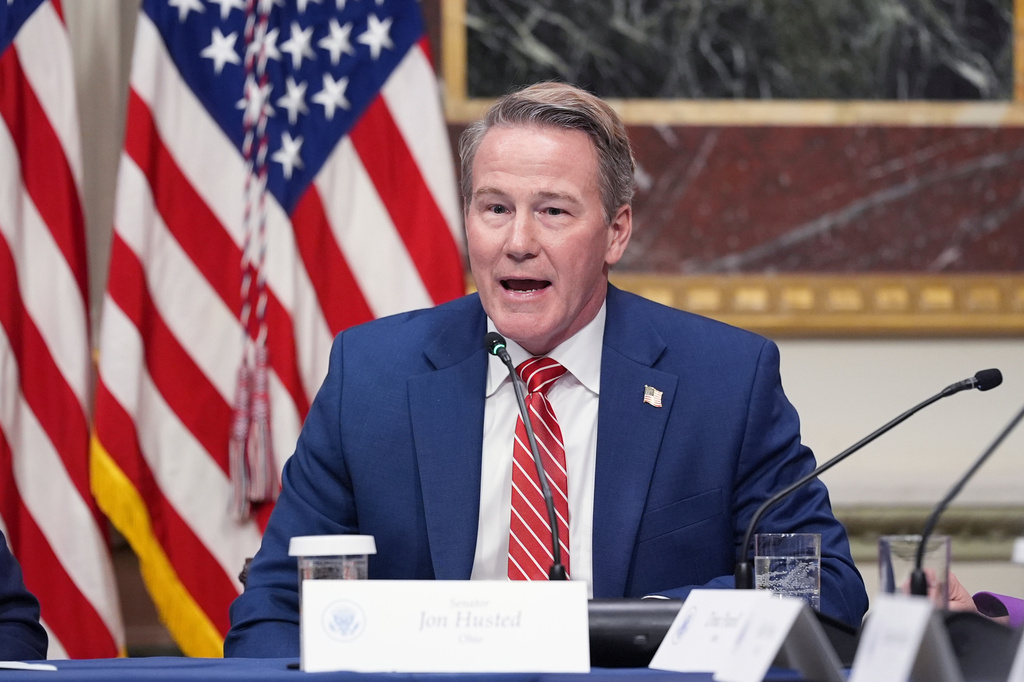 FILE - Sen. Jon Husted, R-Ohio, speaks during an event in the Indian Treaty Room of the Eisenhower Executive Office Building on the White House complex on March 4, 2026, in Washington. (AP Photo/Jacquelyn Martin, File)