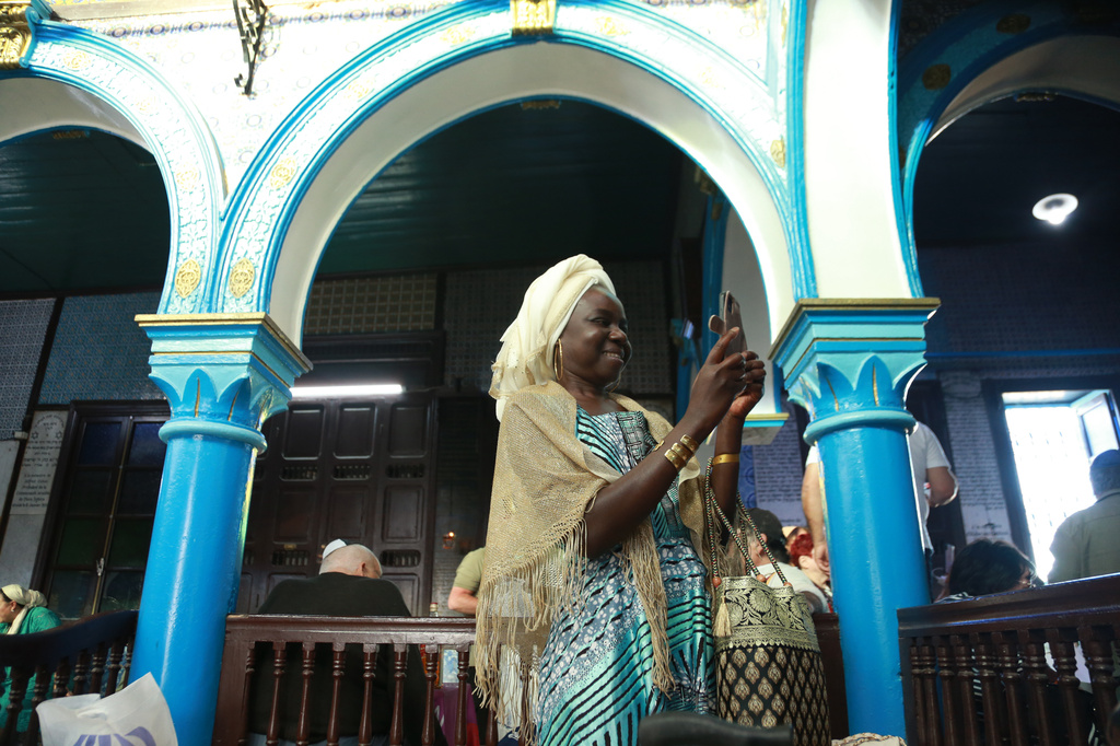 Jewish pilgrims attend an annual pilgrimage at the Ghriba synagogue in the resort of Djerba, Tunisia, on Monday, May 4, 2026. (AP Photo/Bassem Aouini)