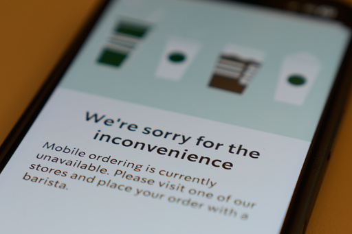 A Starbucks mobile app shows that the mobile ordering is unavailable during the Amazon Web Services outage, Monday, Oct. 20, 2025, in Chicago. (AP Photo/Kiichiro Sato) A Starbucks mobile app shows that the mobile ordering is unavailable during the Amazon Web Services outage, Monday, Oct. 20, 2025, in Chicago. (AP Photo/Kiichiro Sato)