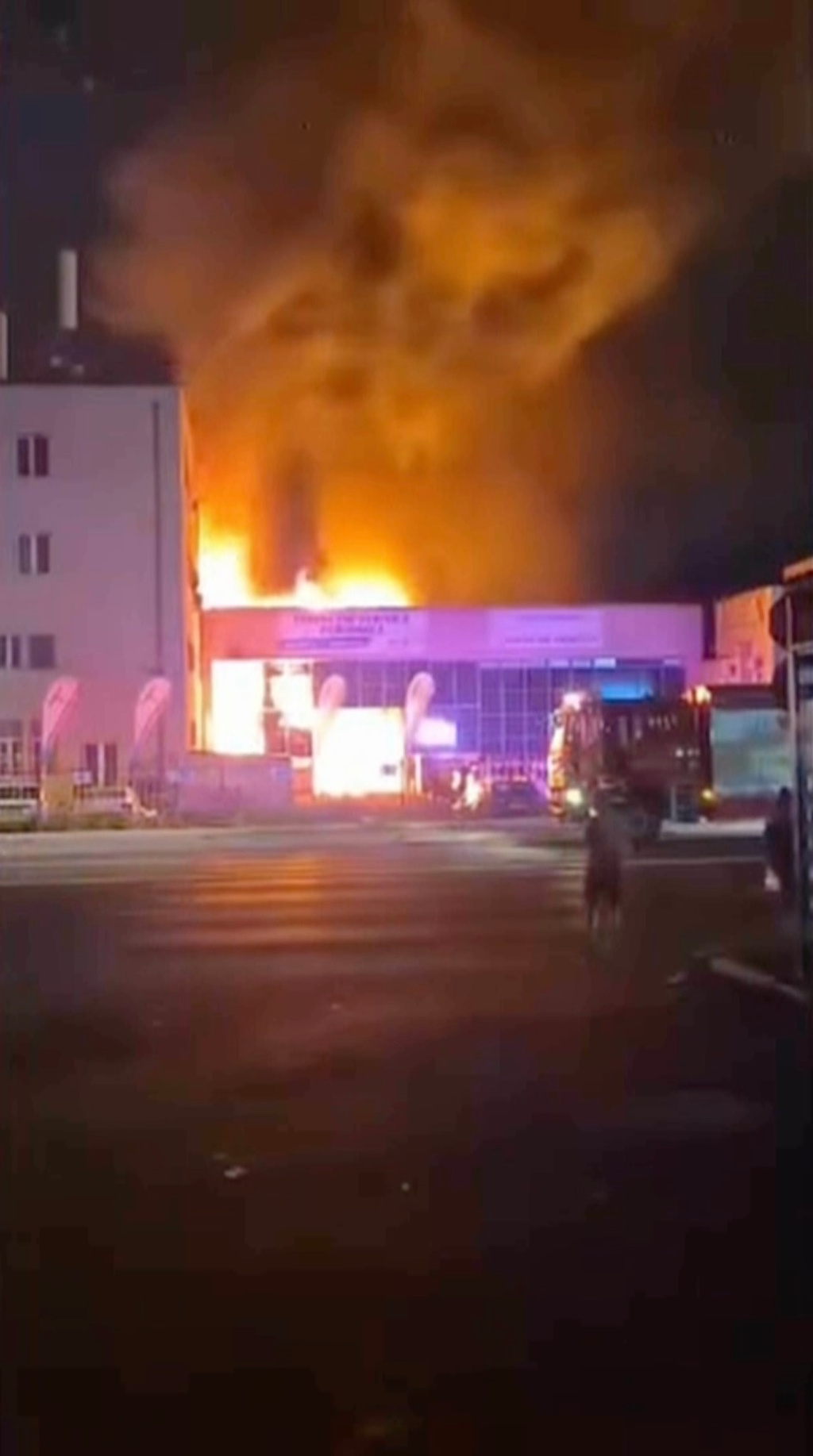 This image taken from video provided by Romanian Intelligence Service (SRI) shows a fire at an industrial site next to a state-owned Romanian arms manufacturer in central Brasov County, Romania, on Sept. 14, 2026. (Romanian Intelligence Service via AP)