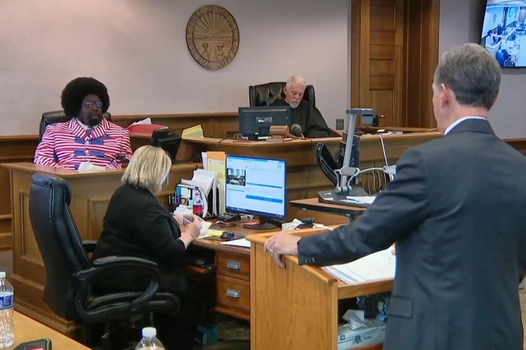 CORRECTS LOCATION: In this image taken from video, rap artist Afroman testifies in court on Tuesday, March 17, 2026, in West Union, Ohio. (WCPO via AP)