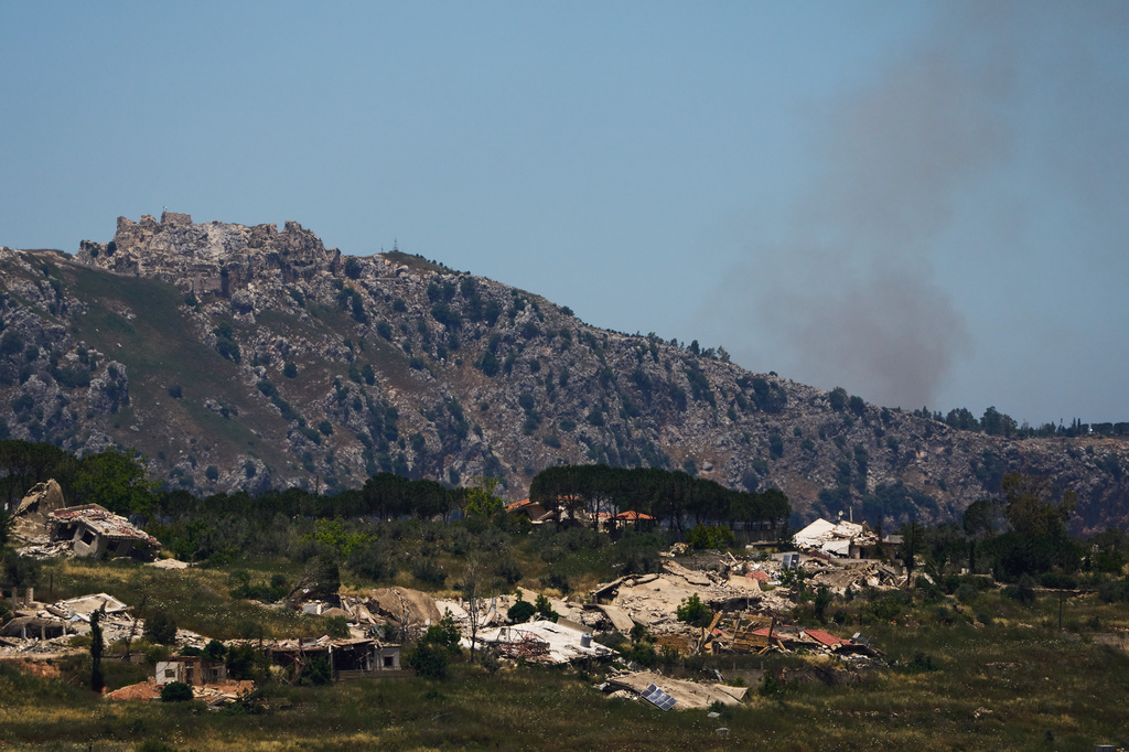 Smoke rises near the Beaufort Castle in southern Lebanon as seen from northern Israel, Thursday June 4, 2026. (AP Photo/Ariel Schalit)