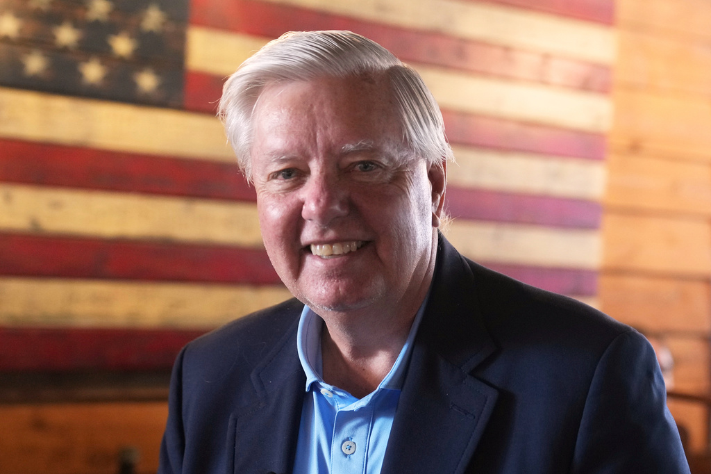 FILE - Sen. Lindsey Graham, R-S.C., arrives at a campaign event on, Aug. 19, 2025, at Holt Bros. BBQ in Florence, S.C. (AP Photo/Meg Kinnard, File)