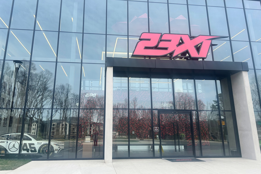 An exterior view at Airspeed, the headquarters of 23XI Racing, Tuesday, Feb. 24, 2026 in Huntersville, N.C. (AP Photo/Jenna Fryer)