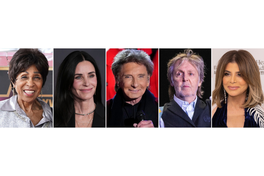 This combination of photos show celebrities with birthdays the week of June 14-20, from left, Marla Gibbs, Courteney Cox, Barry Manilow, Paul McCartney and Paula Abdul. (AP Photo)