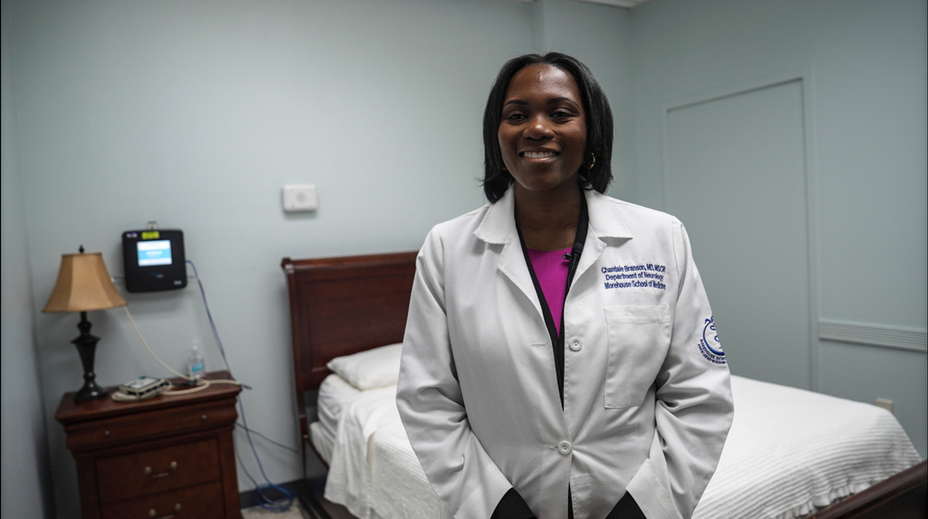 Dr. Chantale Branson, a sleep neurologist at the Morehouse School of Medicine, stands for a portrait, Friday, Jan. 16, 2026, in Atlanta, Ga. (AP Photo/Emilie Megnien)