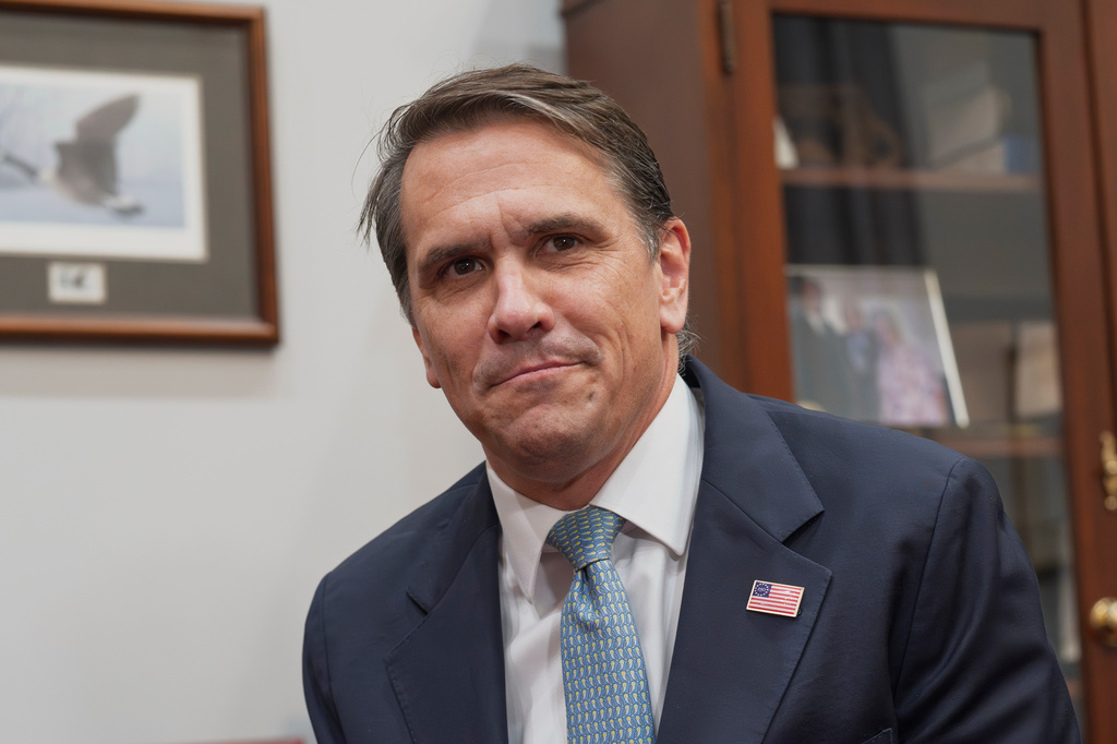 Todd Blanche, President Donald Trump's nominee to be attorney general, listens as reporters ask questions during his meeting with Senate Judiciary Committee Chairman Chuck Grassley, R-Iowa, at the Capitol in Washington, Monday, June 15, 2026. (AP Photo/J. Scott Applewhite)