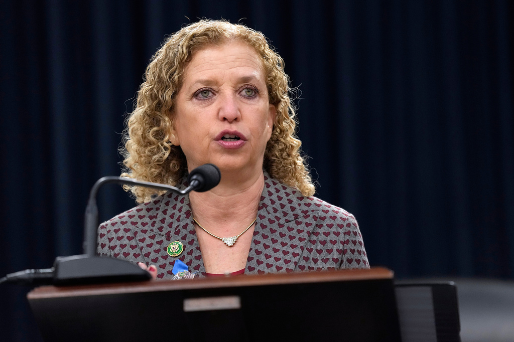 FILE - Rep. Debbie Wasserman Schultz, D-Fla., speaks during an event on Capitol Hill in Washington, Feb. 14, 2024. (AP Photo/Susan Walsh, File)