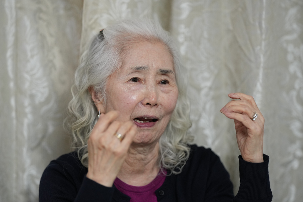 Poong Ok Hee, a mother of South Korean pianist Lee Hun speaks during an interview in Seoul, South Korea, Wednesday, April 8, 2026. (AP Photo/Lee Jin-man)