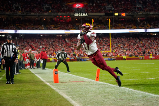 Washington Commanders wide receiver Terry McLaurin catches a touchdown pass during the first half of an NFL football game against the Kansas City Chiefs Monday, Oct. 27, 2025, in Kansas City, Mo. (AP Photo/Ed Zurga) Washington Commanders wide receiver Terry McLaurin catches a touchdown pass during the first half of an NFL football game against the Kansas City Chiefs Monday, Oct. 27, 2025, in Kansas City, Mo. (AP Photo/Ed Zurga)
