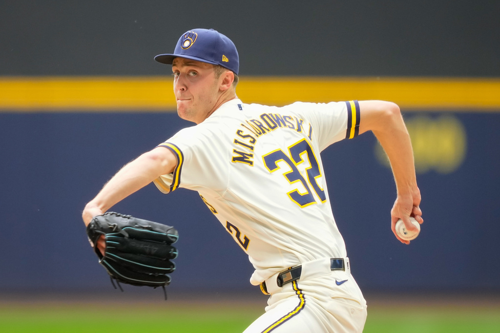 Milwaukee Brewers pitcher Jacob Misiorowski throws during the first inning of a baseball game against the St. Louis Cardinals Monday, May 25, 2026, in Milwaukee. (AP Photo/Kayla Wolf)