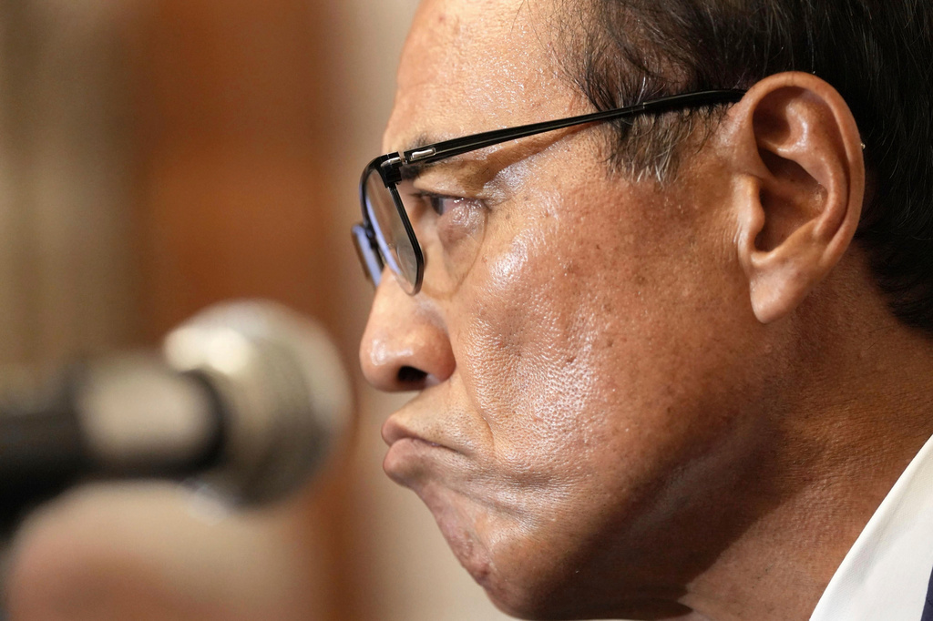 Chairperson of Keizai Doyukai, or the Japan Association of Corporate Executives Takeshi Niinami who resigned on Tuesday from chief executive of Japan’s major beverage maker Suntory, attends a regular press conference in Tokyo Wednesday, Sept. 3, 2025. (Yohei Kanesashi/Kyodo News via AP)