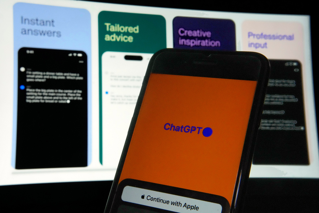 FILE - The ChatGPT app is displayed on an iPhone in New York, May 18, 2023. (AP Photo/Richard Drew, File)