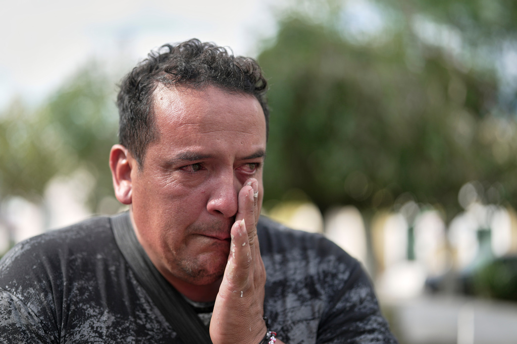 David Delgado cries as he speaks about his son Rodrigo Morinigo, who died in January of hantavirus, in San Andres de Giles, Argentina, Wednesday, May 6, 2026. (AP Photo/Victor R. Caivano)