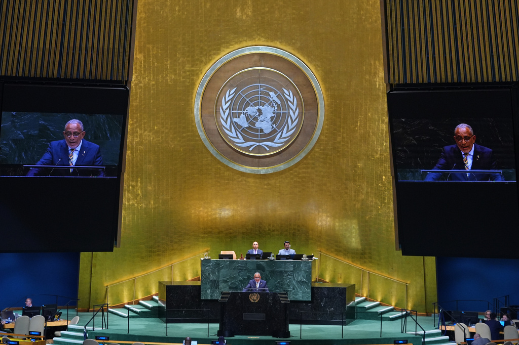Saint Vincent and the Grenadines Prime Minister, Godwin Friday addresses the 81st session of the United Nations General Assembly at U.N. headquarters Friday, Sept. 25, 2026. (AP Photo/Frank Franklin II)