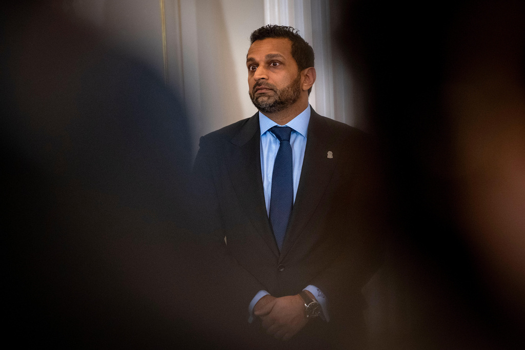 FBI Director Kash Patel takes part in a U.S. Hostage and Wrongful Detainee Flag Raising ceremony at the State Department, Monday, March 9, 2026 in Washington. (AP Photo/Kevin Wolf)