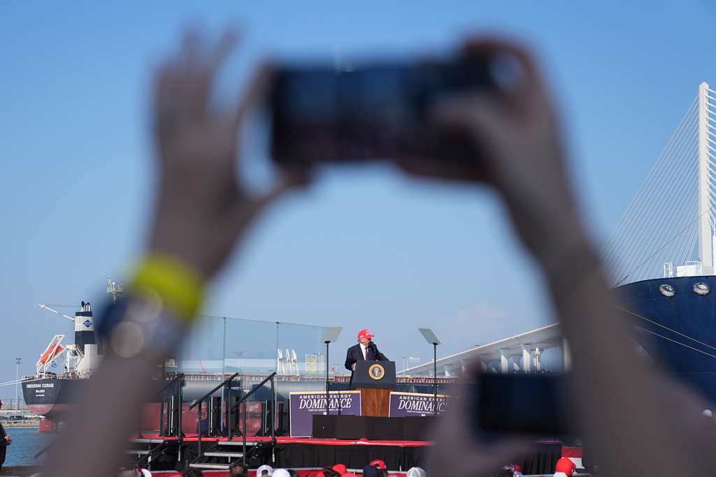 President Donald Trump speaks at the Port of Corpus Christi in Corpus Christi, Texas, Friday, Feb. 27, 2026. (AP Photo/Matt Rourke)