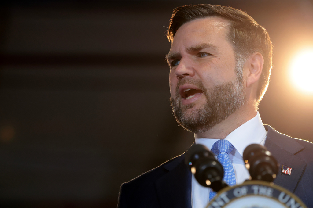 Vice President JD Vance speaks at CompoTech headquarters, Monday, August 24, 2026 in Brewer, Maine. (Anna Moneymaker/Pool Photo via AP)