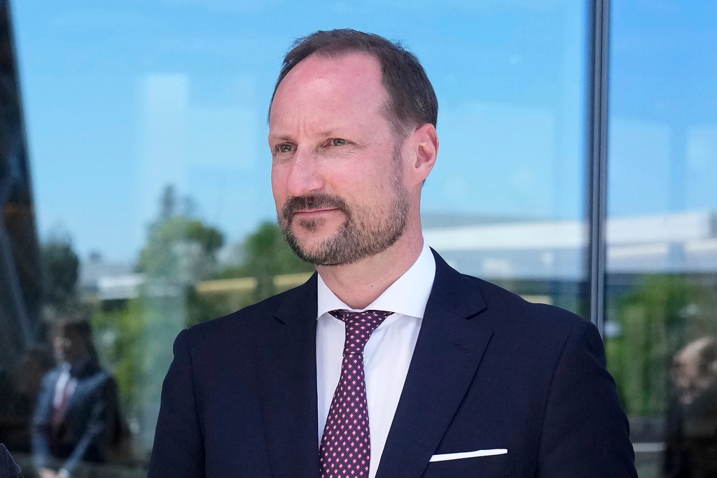 FILE - Norwegian Crown Prince Haakon is photographed outside of a NVIDIA office in Santa Clara, Calif., April 16, 2024. (AP Photo/Jeff Chiu, File)