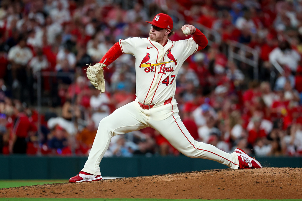 St. Louis Cardinals' Justin Bruihl delivers a pitch during the sixth inning of a baseball game against the Chicago White Sox Saturday, Sept. 12, 2026, in St. Louis. (AP Photo/Scott Kane)
