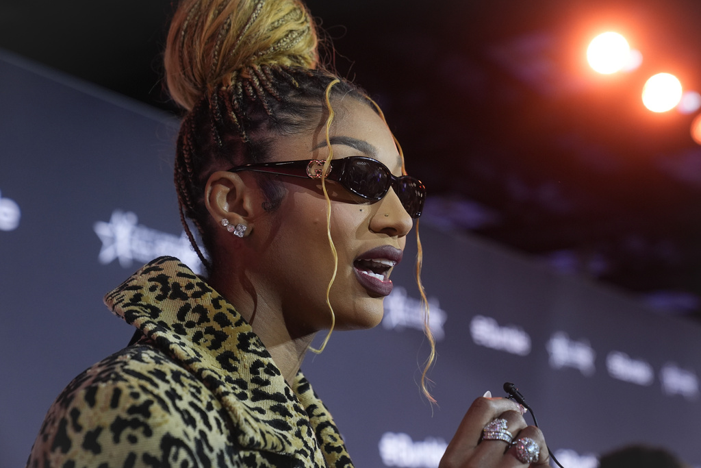 Chicago Sky's Angel Reese poses on the orange carpet for WNBA All Star basketball events, Thursday, July 17, 2025, in Indianapolis. (AP Photo/Darron Cummings)