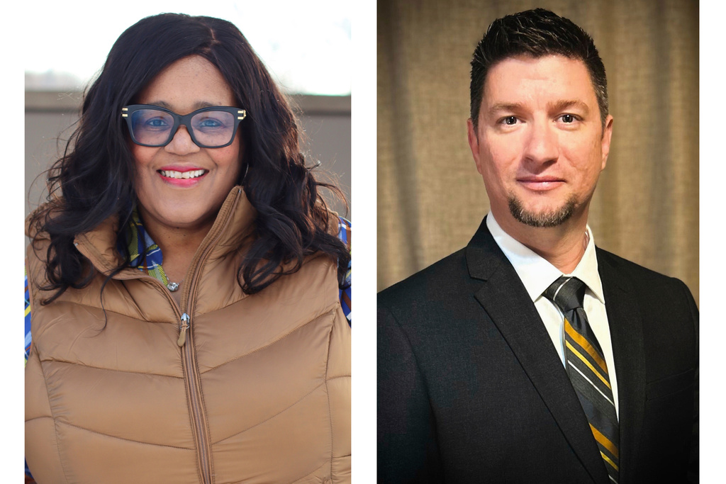 CORRECTS THE YEAR TO 2025, NOT 2205 - This combination of undated images provided by Hardman for Iowa and Lucas Loftin on Friday, Dec. 26, 2025, shows Democrat Renee Hardman and Republican Lucas Loftin, who are running against each other in the special election for the state Senate seat representing parts of Des Moines’ suburbs. (Hardman for Iowa, Lucas Loftin via AP)