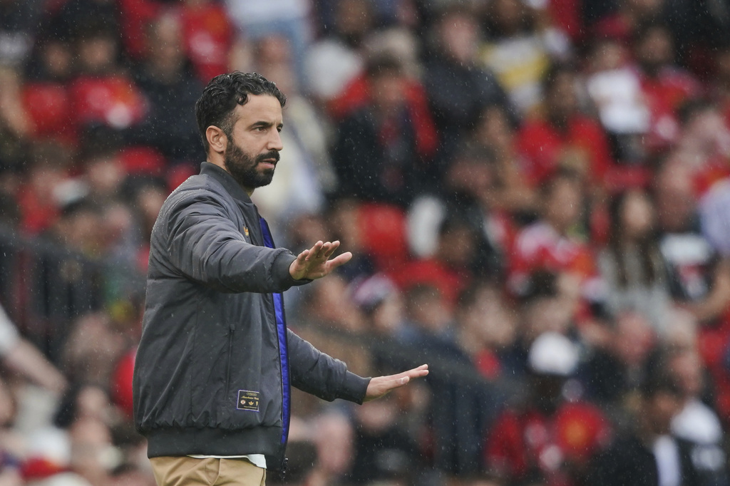 Manchester United's head coach Ruben Amorim during the English Premier League soccer match between Manchester United and Burnley at Old Trafford stadium in Manchester, England, Saturday, Aug. 30, 2025. (AP Photo/Ian Hodgson)