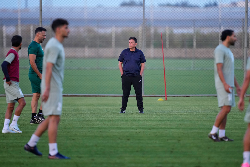 Iran's head coach Amir Ghalenoei attends a training session, in Antalya, southern Turkey, Tuesday, June 2, 2026, ahead of the World Cup soccer tournament. (AP Photo/Khalil Hamra)