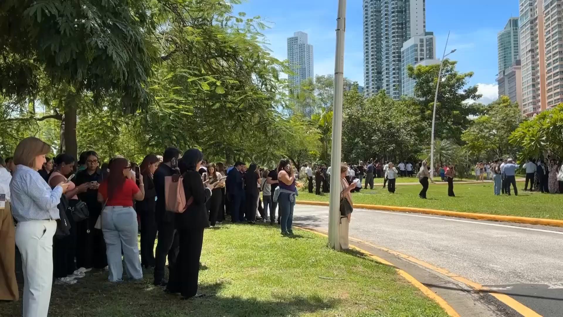 A powerful magnitude 7.6 earthquake struck Panama on Friday morning, shaking buildings as far away as the capital and prompting evacuations, according to the U.S. Geological Survey. Workers in downtown areas of the capital evacuated buildings as a precaution and waited in squares and parks. (AP video by Alna Sol&iacute;s)