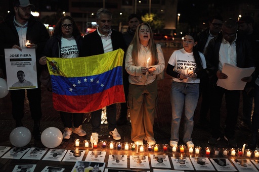 Venezuelans rally for the release of what they consider to be political prisoners and honor opposition leader Maria Corina Machado who was awarded the 2025 Nobel Peace Prize, in Bogota, Colombia, Saturday, Oct. 11, 2025. (AP Photo/Ivan Valencia) Venezuelans rally for the release of what they consider to be political prisoners and honor opposition leader Maria Corina Machado who was awarded the 2025 Nobel Peace Prize, in Bogota, Colombia, Saturday, Oct. 11, 2025. (AP Photo/Ivan Valencia)