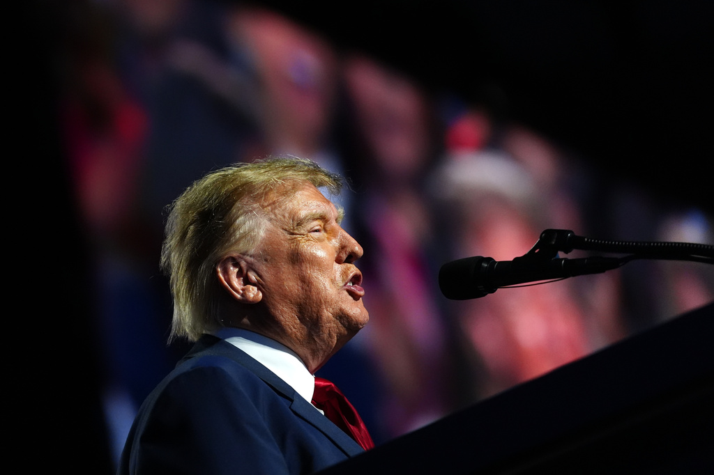 President Donald Trump speaks at the Republican convention, Thursday, Sept. 10, 2026, in Dallas. (AP Photo/Julia Demaree Nikhinson)