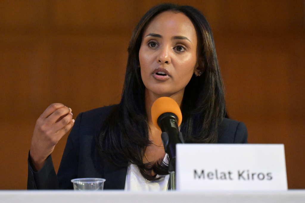Melat Kiros participates in a League of Women Voters Congressional District 1 candidate forum at Montview Presbyterian Church on May 28, 2026, in Denver. (RJ Sangosti/The Denver Post via AP)