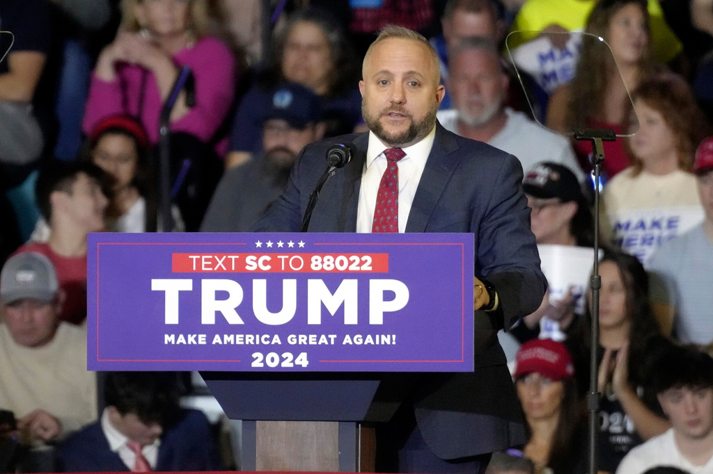 FILE -U.S. Rep. Russell Fry, R-S.C., speaks ahead of a rally with former President Donald Trump in the closing weeks ahead of South Carolina's Feb. 24 Republican presidential primary on Saturday, Feb. 10, 2024, in Conway, S.C. (AP Photo/Meg Kinnard, File)