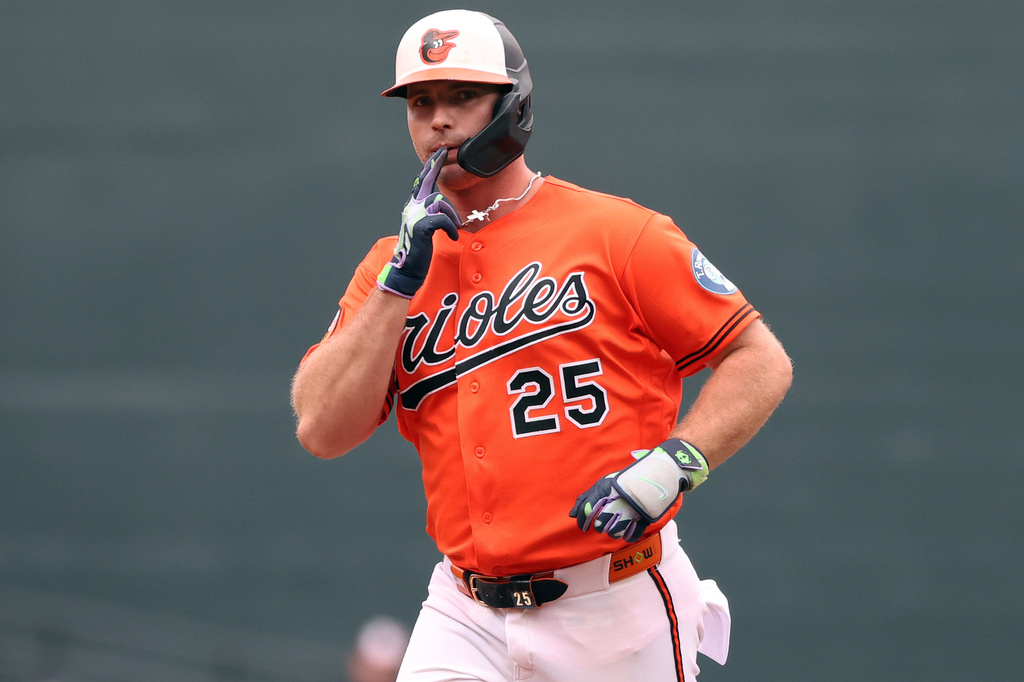 Baltimore Orioles' Pete Alonso celebrates after hitting a home run during the first inning of a baseball game against the Washington Nationals, Sunday, June 28, 2026, in Baltimore. (AP Photo/Daniel Kucin Jr.)