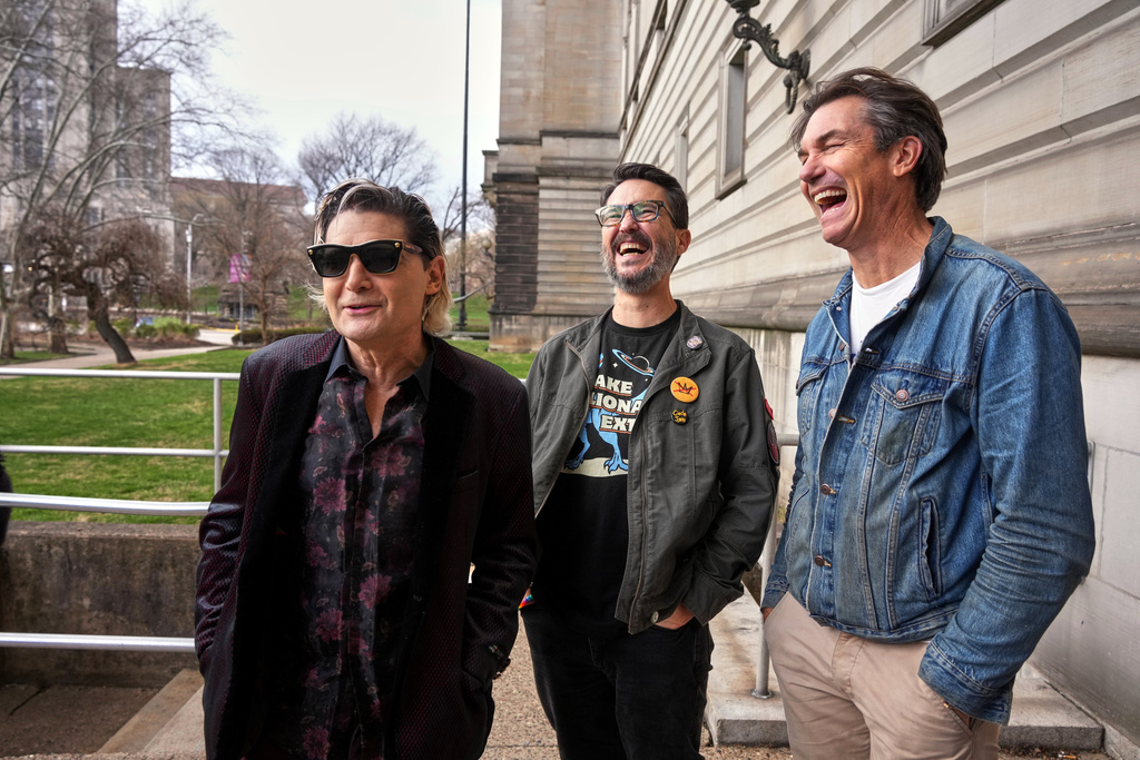 Cast members, from left, Corey Feldman, Will Wheaton, and Jerry O'Connell pose for a portrait to promote the 40th anniversary of the film "Stand by Me" in Pittsburgh, Friday, March 13, 2026. (AP Photo/Gene J. Puskar)