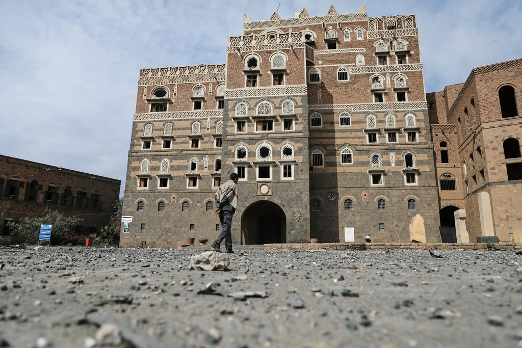 A man inspects the damage outside the National Museum, following the Israeli airstrikes on Wednesday in Sanaa, Yemen, Thursday, Sept. 11, 2025. (AP Photo/Osamah Abdulrahman)