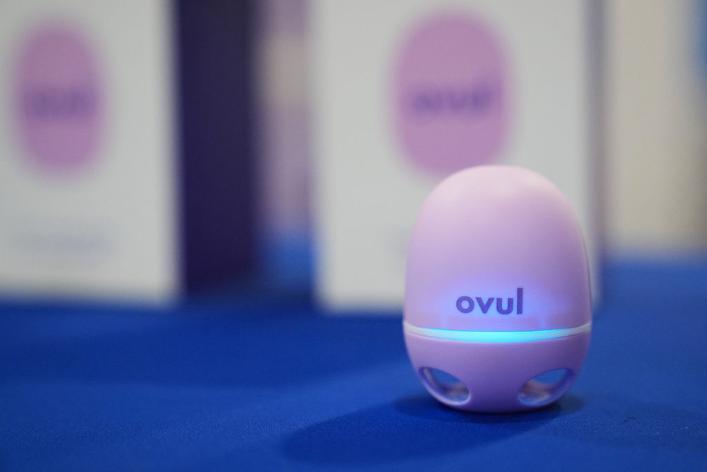 An Ovul device is seen on display during the CES tech show Wednesday, Jan. 7, 2026, in Las Vegas. (AP Photo/Abbie Parr)