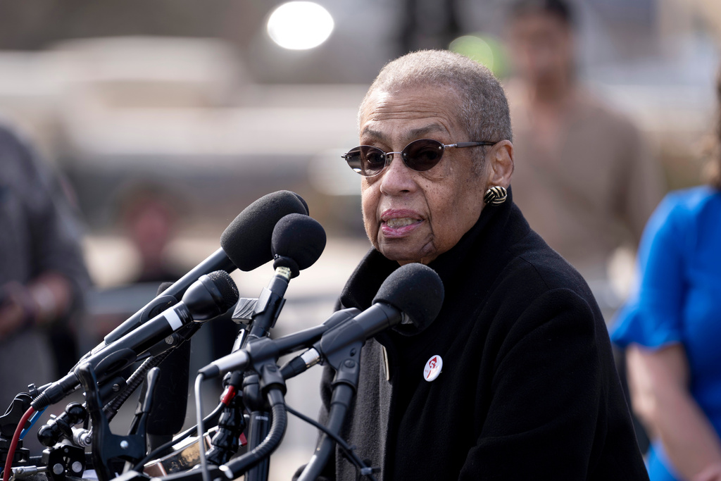 FILE - Del. Eleanor Holmes Norton, D-D.C., speaks at a news conference to address the proposed continuing resolution and its impacts, on Capitol Hill in Washington, March 10, 2025. (AP Photo/Ben Curtis, File)