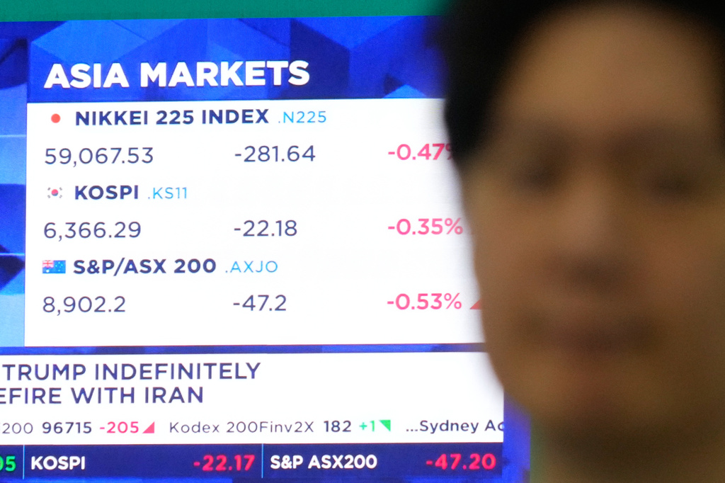 Asia markets index of Japan, South Korea and Australia is seen on a screen at the foreign exchange dealing room of the Hana Bank headquarters in Seoul, South Korea, Wednesday, April 22, 2026. (AP Photo/Ahn Young-joon)