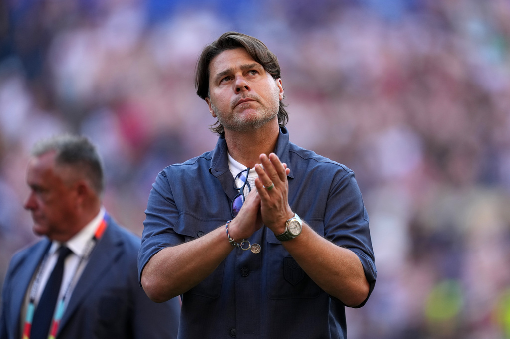 FILE - United States head coach Mauricio Pochettino walks off the field after the United States lost a World Cup round of 16 soccer match against Belgium in Seattle, July 6, 2026. (AP Photo/Abbie Parr, File)