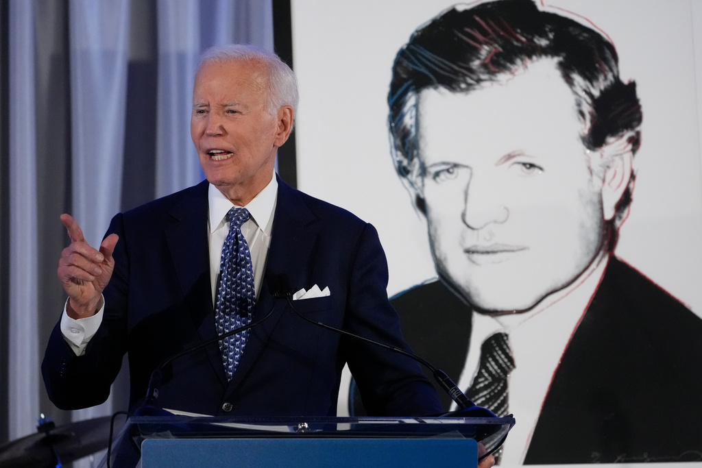 Former President Joe Biden speaks after receiving the Lifetime Achievement Award at the Edward M. Kennedy Institute's 10th Anniversary Celebration, Sunday, Oct. 26, 2025, in Boston. (AP Photo/Robert F. Bukaty) Former President Joe Biden speaks after receiving the Lifetime Achievement Award at the Edward M. Kennedy Institute's 10th Anniversary Celebration, Sunday, Oct. 26, 2025, in Boston. (AP Photo/Robert F. Bukaty)
