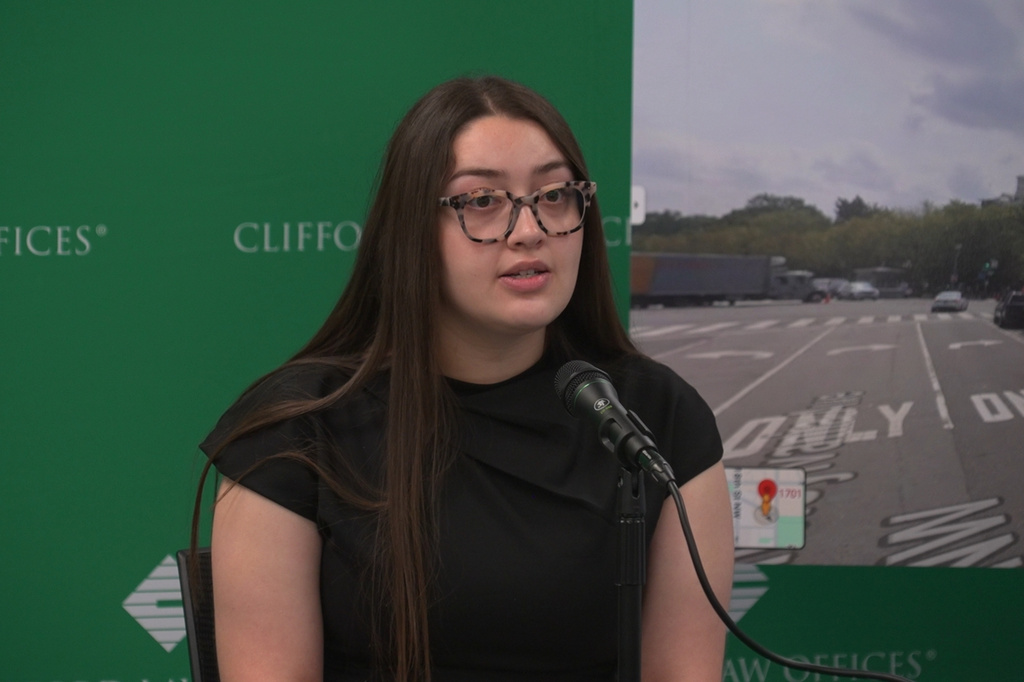 This image taken from video shows Sara Del Real speaking at a news conference in Chicago, Tuesday, July 21, 2026. (AP Photo/Laura Bargfeld)