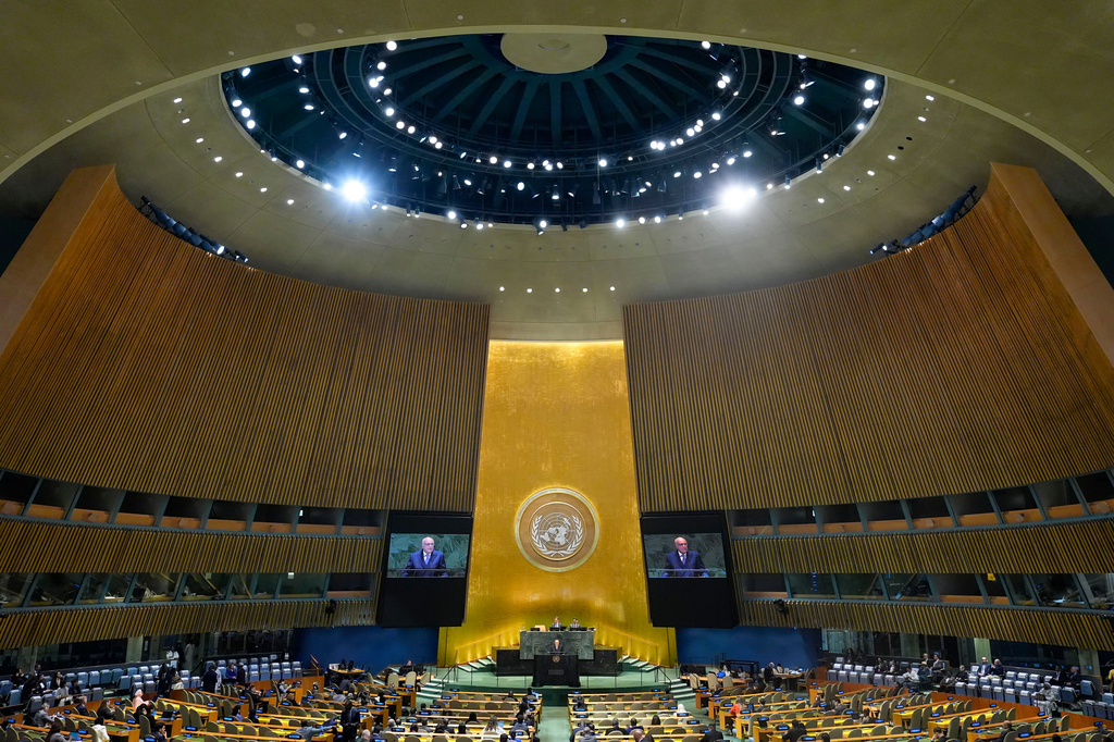 Algeria's Minister of Foreign Affairs Ahmed Attaf addresses the 81st session of the United Nations General Assembly at United Nations headquarters, Monday, Sept. 28, 2026. (AP Photo/Yuki Iwamura)