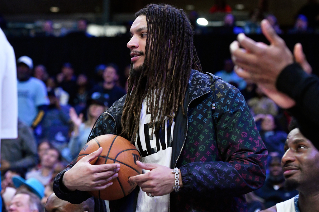 FILE - Memphis Grizzlies forward Brandon Clarke looks on from the bench in the second half of an NBA basketball game against the Minnesota Timberwolves, Feb. 3, 2026, in Memphis, Tenn. (AP Photo/Brandon Dill, File)