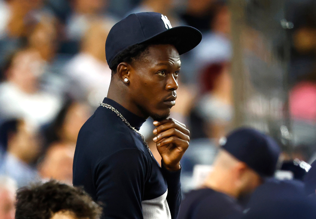 New York Yankees' Jazz Chisholm Jr. reacts in the dugout during the eighth inning of a baseball game against the Colorado Rockies, Wednesday, Sept. 9, 2026, in New York. (AP Photo/Noah K. Murray)