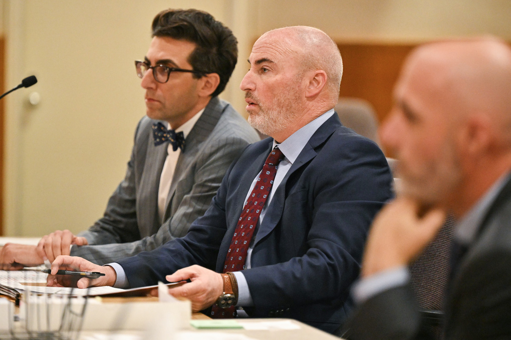 Michael Goldstein, center, attorney for Britney Spears, speaks during the arraignment of her DUI case at the Ventura County Superior Court in Ventura, Calif., on Monday, May 4, 2026. (Frederic J. Brown/Pool Photo via AP)