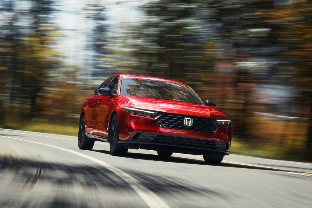This photo provided by Honda shows the 2023 Accord, a roomy midsize sedan that, with its redesign, offers a hybrid powertrain with appealing efficiency and satisfying acceleration. (Courtesy of American Honda Motor Co. via AP)