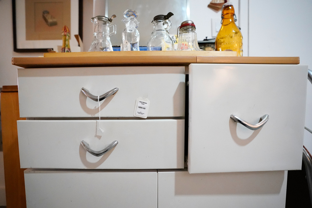 Furniture is for sale at Mothership, a vintage and thrift store, Thursday, March 26, 2026, in New York. (AP Photo/Alyssa Goodman)