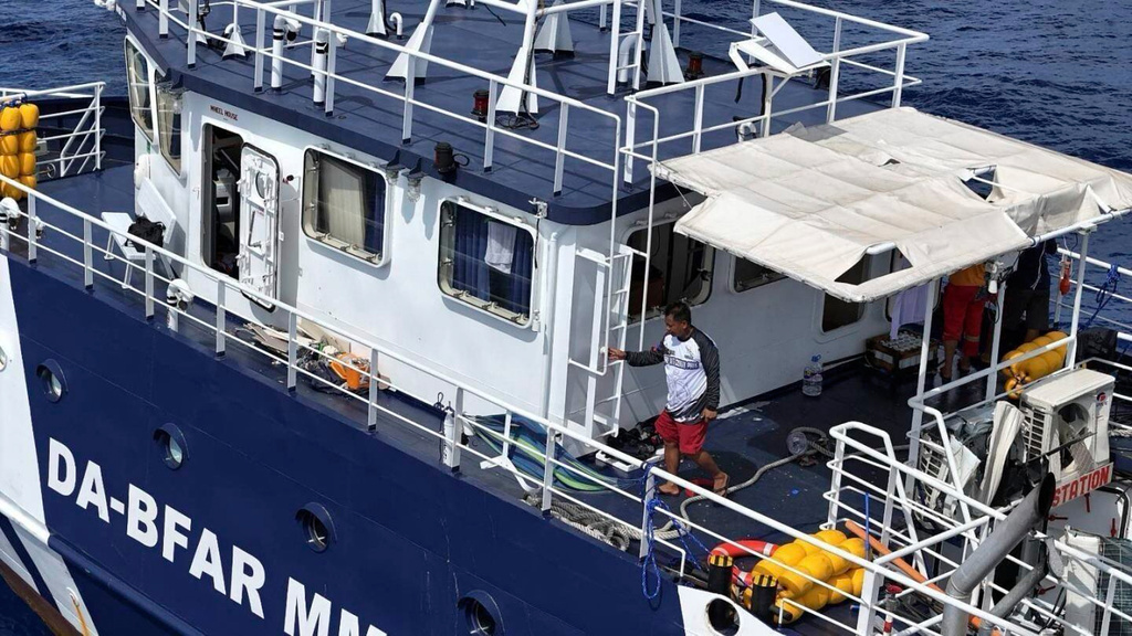 This photo provided by the Philippine Coast Guard shows damage on the Filipino fisheries vessel, the BRP Datu Gumbay Piang in the South China Sea on Tuesday, Sept. 16, 2025. (Philippine Coast Guard via AP)