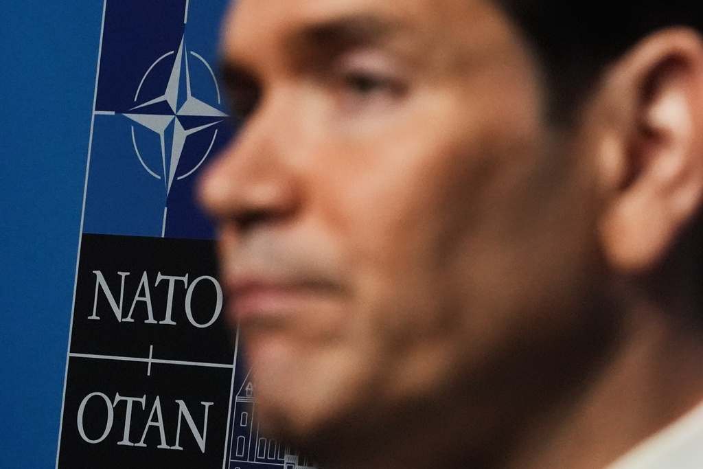 United States Secretary of State Marco Rubio speaks with journalists during a meeting of NATO foreign ministers in Helsingborg, Sweden, Friday, May 22, 2026. (AP Photo/Julia Demaree Nikhinson, Pool)